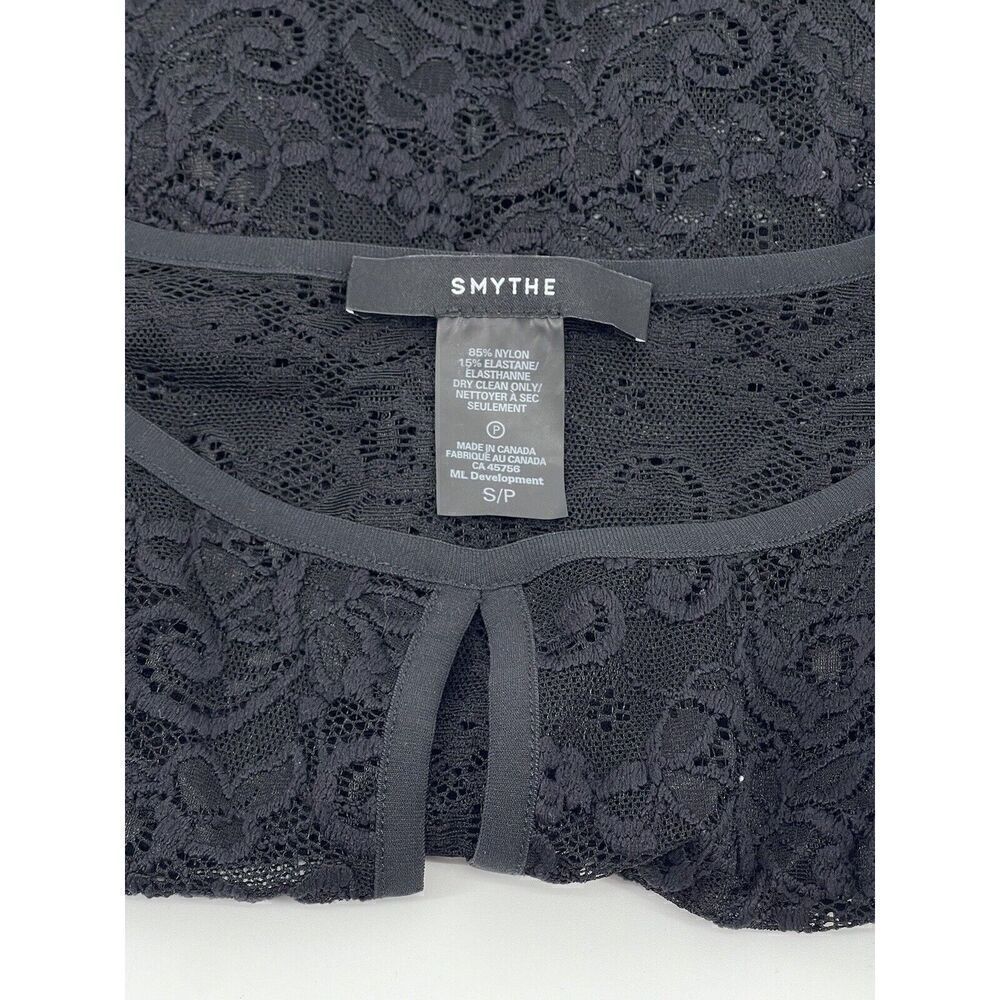 Smythe Juliet Keyhole Black Lace Blouse Long Puff Sleeve Ruched Womens Size S - Picture 3 of 5